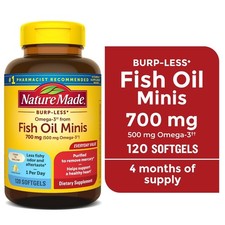 Nature Made Burp Less Omega 3 Fish Oil Supplements 700 mg Softgels, 120 Count