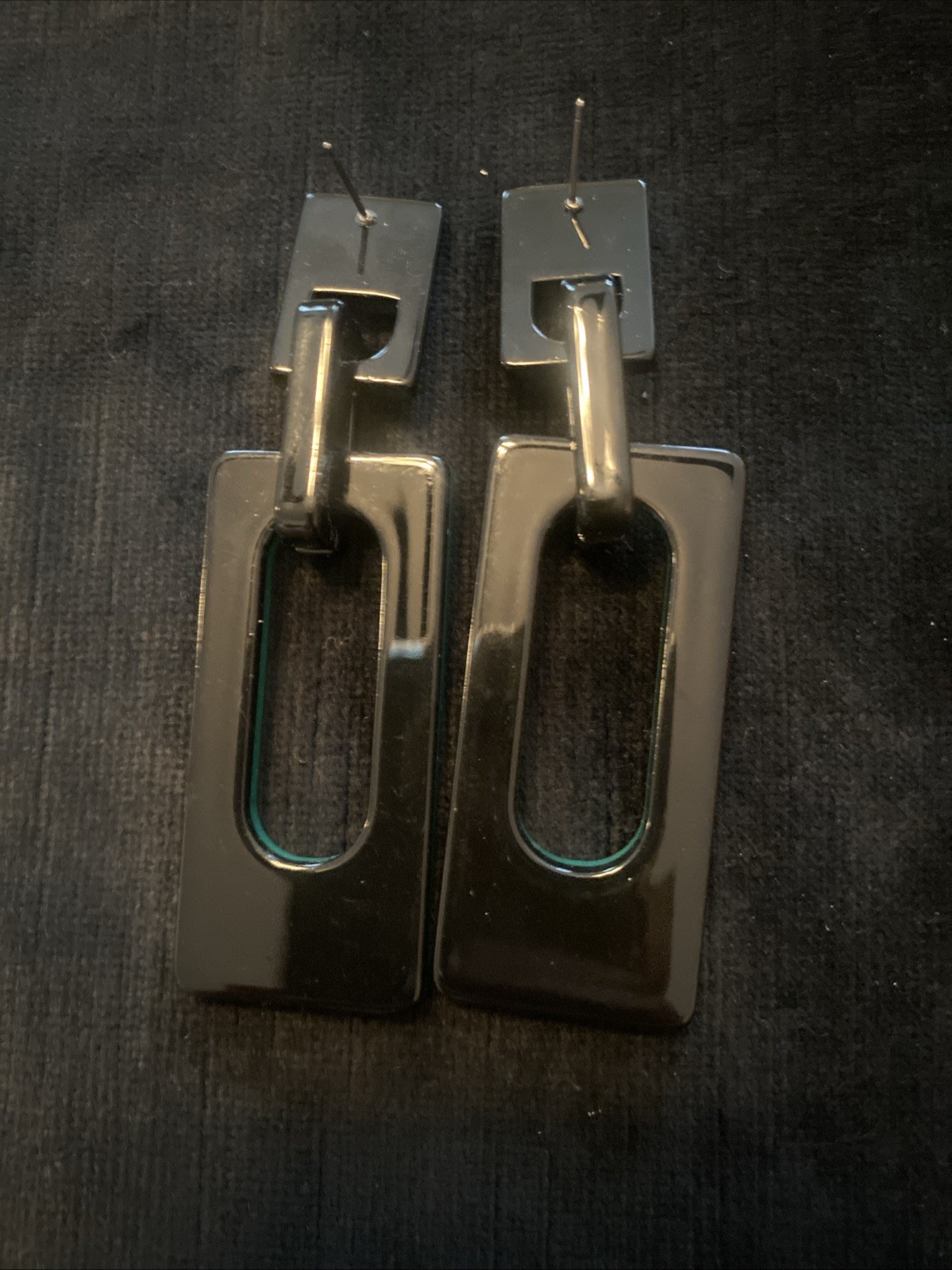 Earrings Retro Acrylic Rectangle Dangle Green Bla… - image 3