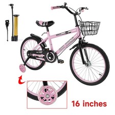 Bicicletta da bambino 16 pollici per bambina 5-7 anni con ruote di supporto cestino BMX