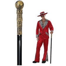 Costume Pimp Cane, 42" Metal Prop Stick with Antique Gold Plastic Handle Black
