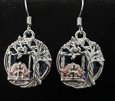 Silver Tone Rainbow Mystical Fire Topaz Friendship Sister Charm Hook Earrings
