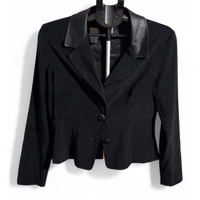 Dawn Joy Black Blazer Faux Leather Collar Size 9/10