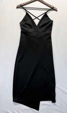 Windsor Bodycon Dress Womens 2XS Black Asymmetrical Slit Hem V Neck Night Out