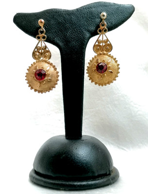 SPECTACULAR ANTIQUE GRANULATION SARDINIA PENDANT EARRINGS SILVER 800.