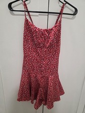 Red Floral Sleeveless Fit  Flare Sundress Scoop Neck Strappy Ruffle Accent
