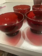 Vintage Ruby Red Glass Sherbet Berry Dessert Bowl Fruit  Set Of Four 4 OU