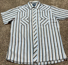Wrangler Western Mens Button Down Shirt XL No TAG Blue Striped Pearl Snap