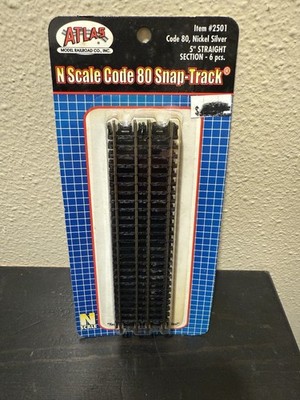 ATLAS 2501 N SCALE CODE 80 STRAIGHT TRACK 5'' SECTIONS Black Ties (6) ATL2501 NEW