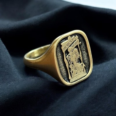 Memento Mori Signet Ring 925 Sterling Silver Skeleton Kiss Engraved Ring