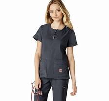 Koi Lite L Scrub Top Women  s Serenity Pewter And Pink Stretch