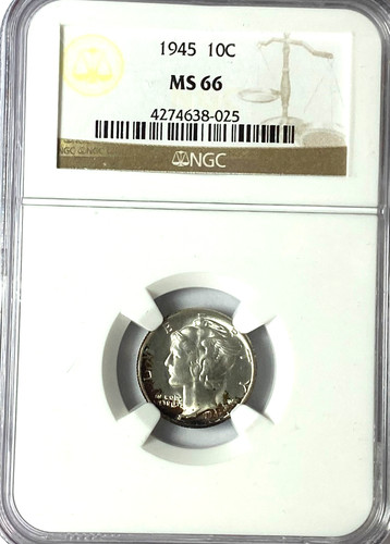 1945 10c Mercury Silver Dime Rare Ten Cents Philadelphia NGC MS66