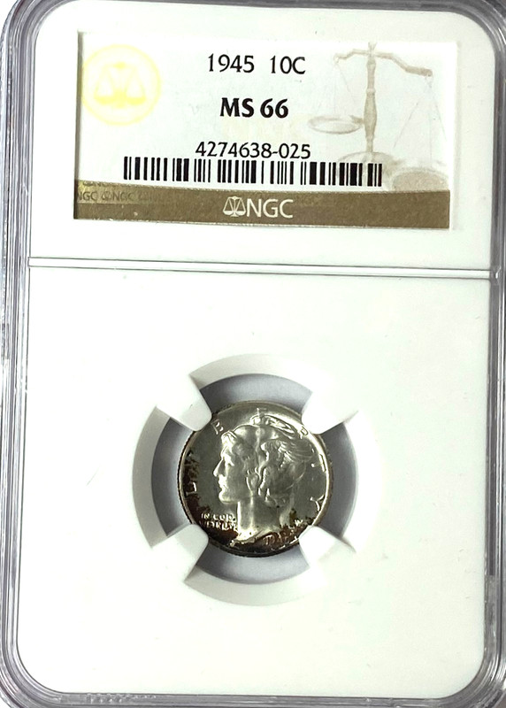 1945 10c Mercury Silver Dime Rare Ten Cents Philadelphia NGC MS66