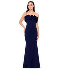XSCAPE Womens Ruffled Sleeveless Gown Dress, navy, 14