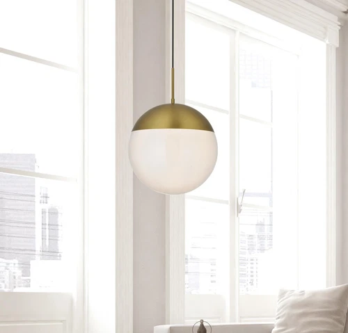 Living District Eclipse 14" Pendant Frosted White Shade In Satin Gold - Picture 2 of 10