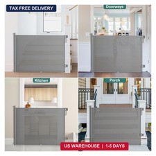 Retractable Baby Gate Extra Wide Mesh Dog Gate for Stairs Doorway Gray