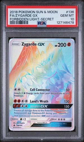 2018 POKEMON SUN & MOON FORBIDDEN LIGHT SECRET #136 FULL ART/ZYGARDE GX PSA 10