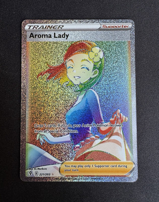 Pokemon TCG Aroma Lady Full Art Holo Secret Rare 221/203 Evolving Skies Eng