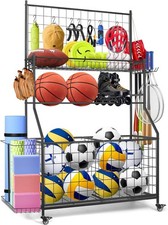 Sports Equipment Organizer,Garage Ball Storage Rack with Basketball Rack with...