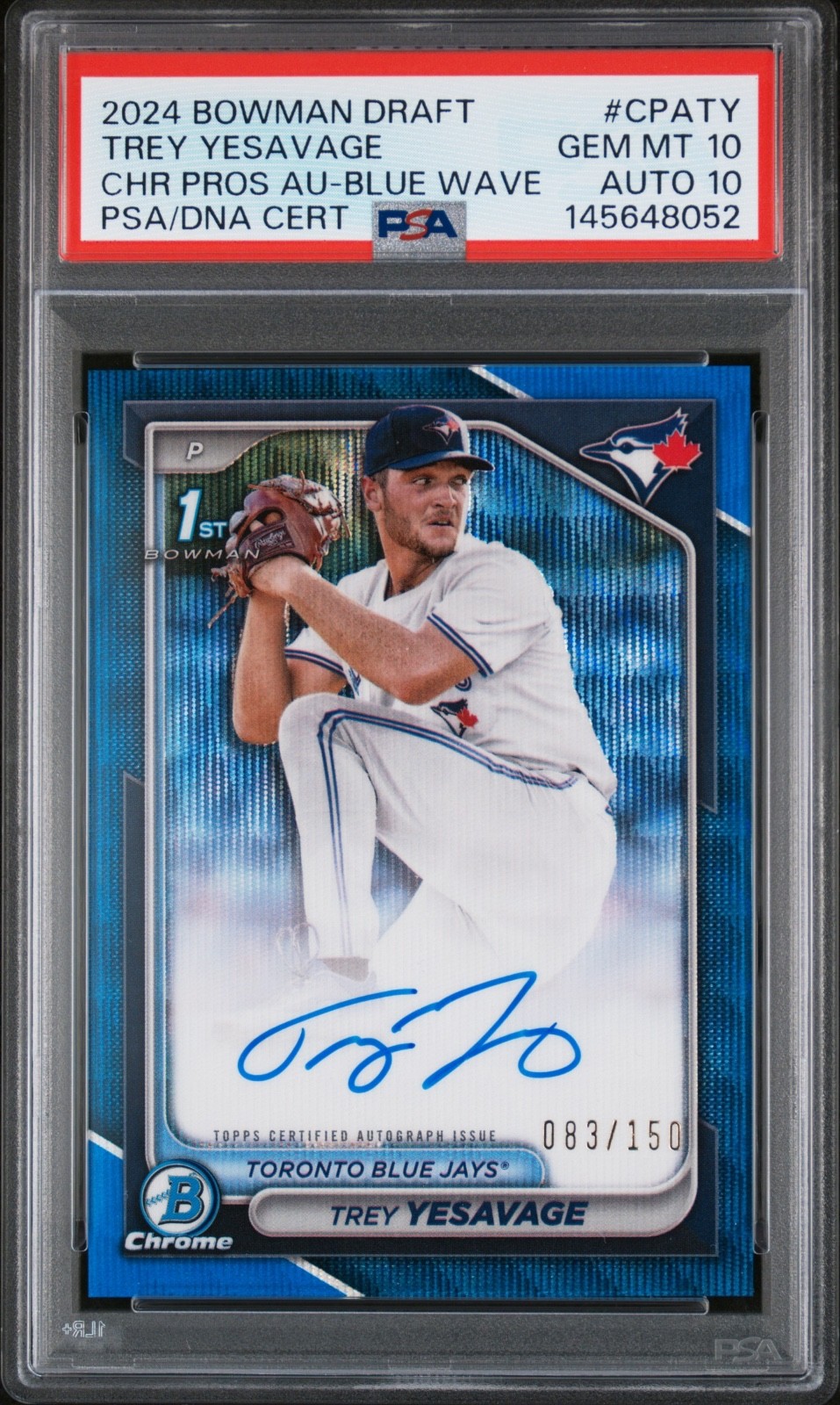 2024 Bowman Chrome Trey Yesavage Blue Wave Refractor Rookie Card PSA 10/Auto 10