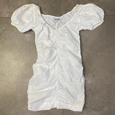 Ganni White Puff Sleeve Ruched Mini Dress Women's Size 40