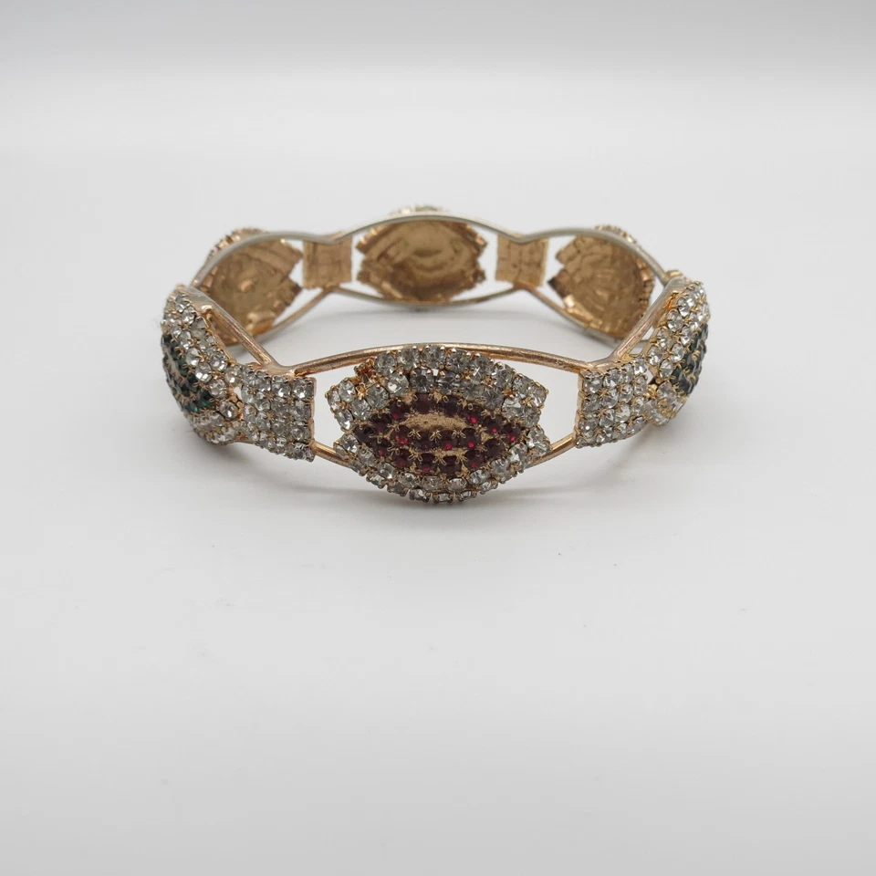 Brazalete Brazalete Multicolor Estrás Transparente Verde Rojo Piedras Tono Dorado 7.5" Foto 4 de 4