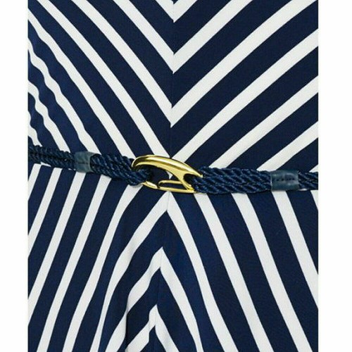 RALPH LAUREN Navy White Mitered Stripe Stretch Jersey Belted Sleeveless Dress 2X - Picture 3 of 4