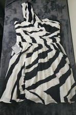 Express size 10 Dress Black Ivory stripes Cocktail one shoulder side zipper New 