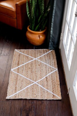 Rug 100% Natural Jute Braided Style Runner Carpet rustic look Modern Area Rug