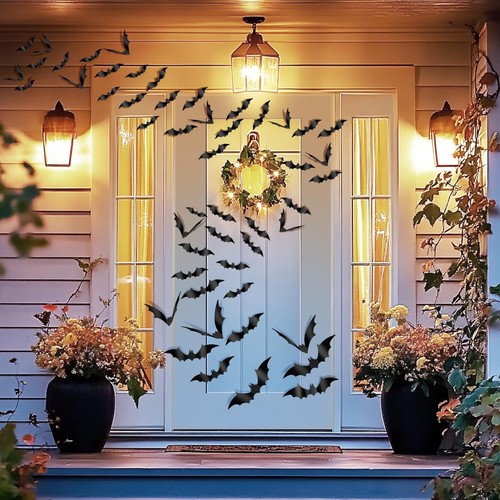 Halloween Decorations Bats Wall Stickers, 60 PCS Reusable 3D Black Halloween ... - Picture 7 of 7