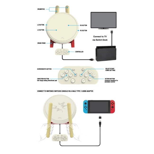 KMD TK Drum Controller for Taiko no Tatsujin: Drum 'n' Fun! Nintendo Switch - Image 4 of 4