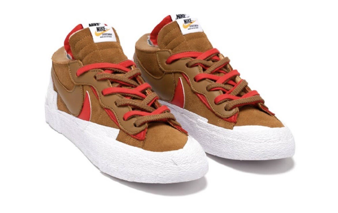 SACAI X NIKE [NUOVO CON ETICHETTE] Taglia 10 Nike Blazer Low x Sacai marrone chiaro britannico 2021
