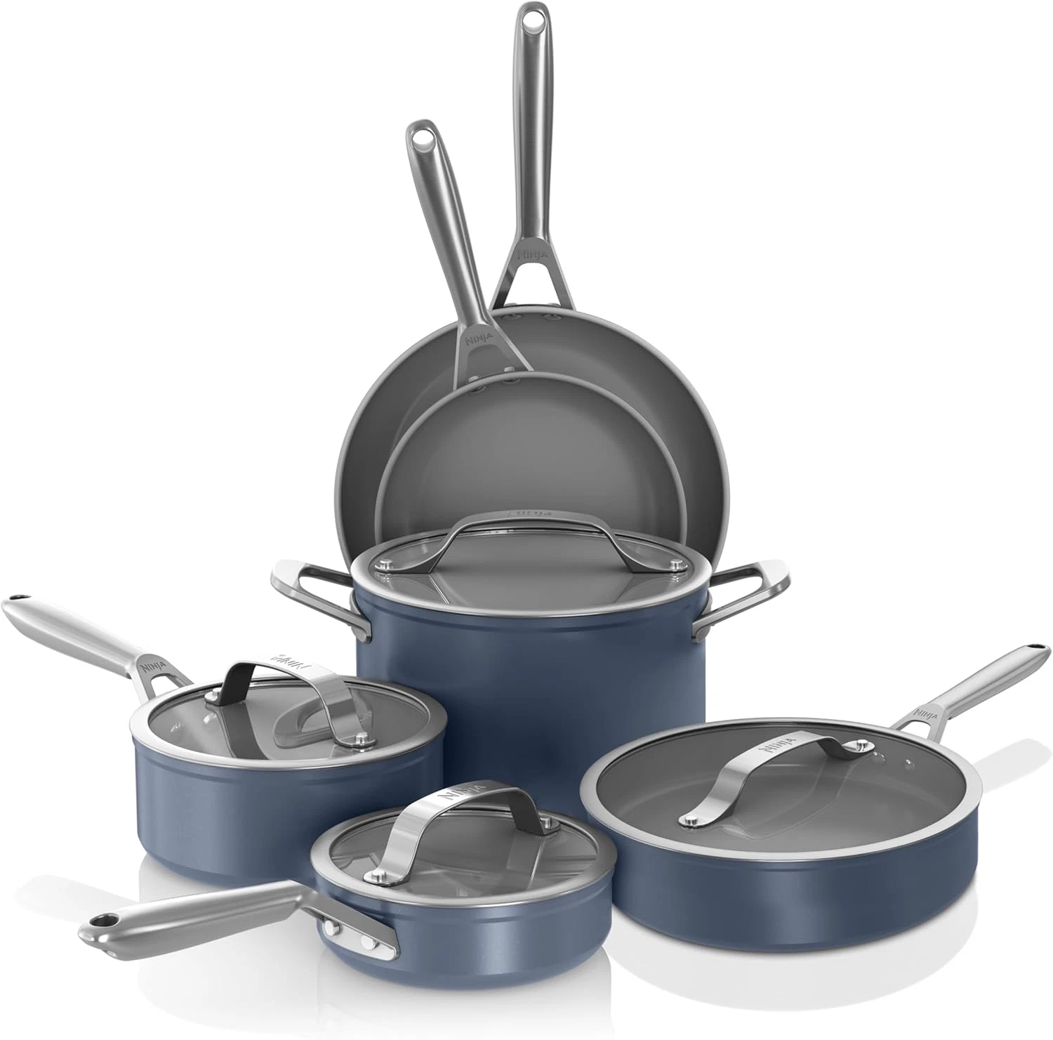 Neverstick Ceramic Pro 10-Piece Non-Stick Cookware Set with Glass Lids, Blue