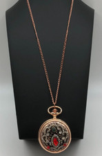 Retro Rhinestone Adorned Pocket Watch Necklace Vintage Pocket Watch Rose Tone