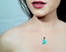 Blue Howlite Crystal Crescent Moon Pendant Necklace Fine Sterling Silver Chain