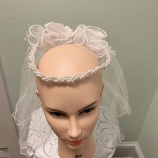 First Communion Hair Pearls  Flower Headpiece With Veil  Pearls