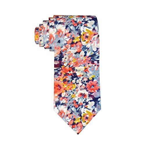 Mens Tie Watercolor Floral Necktie,Fun Floral Flower Print Woven Slim Neck - Picture 2 of 7