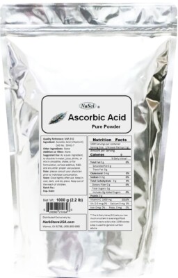 NuSci  Ascorbic Acid (Vitamin C) Pure Powder GMO Free 1000g (2.2 LB)