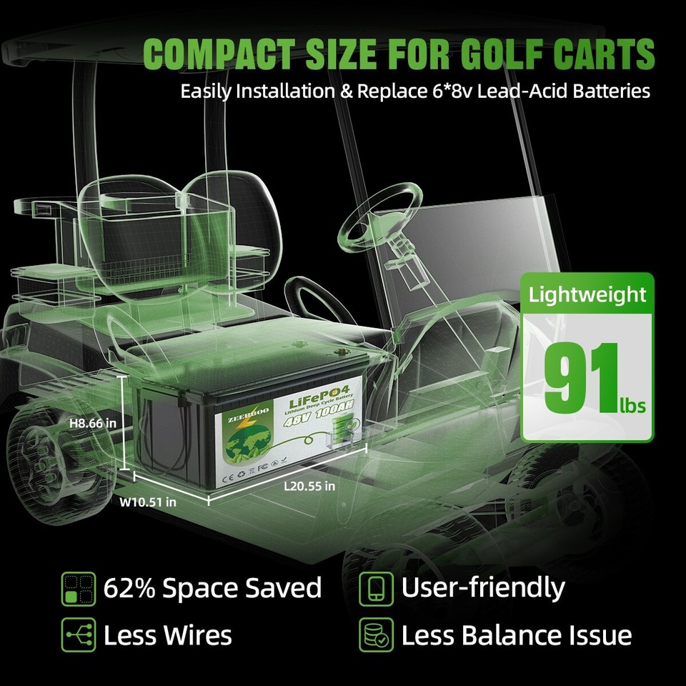 48V 100Ah LiFePO4 Lithium Battery For Golf Cart in 200A BMS, Max.Power ...
