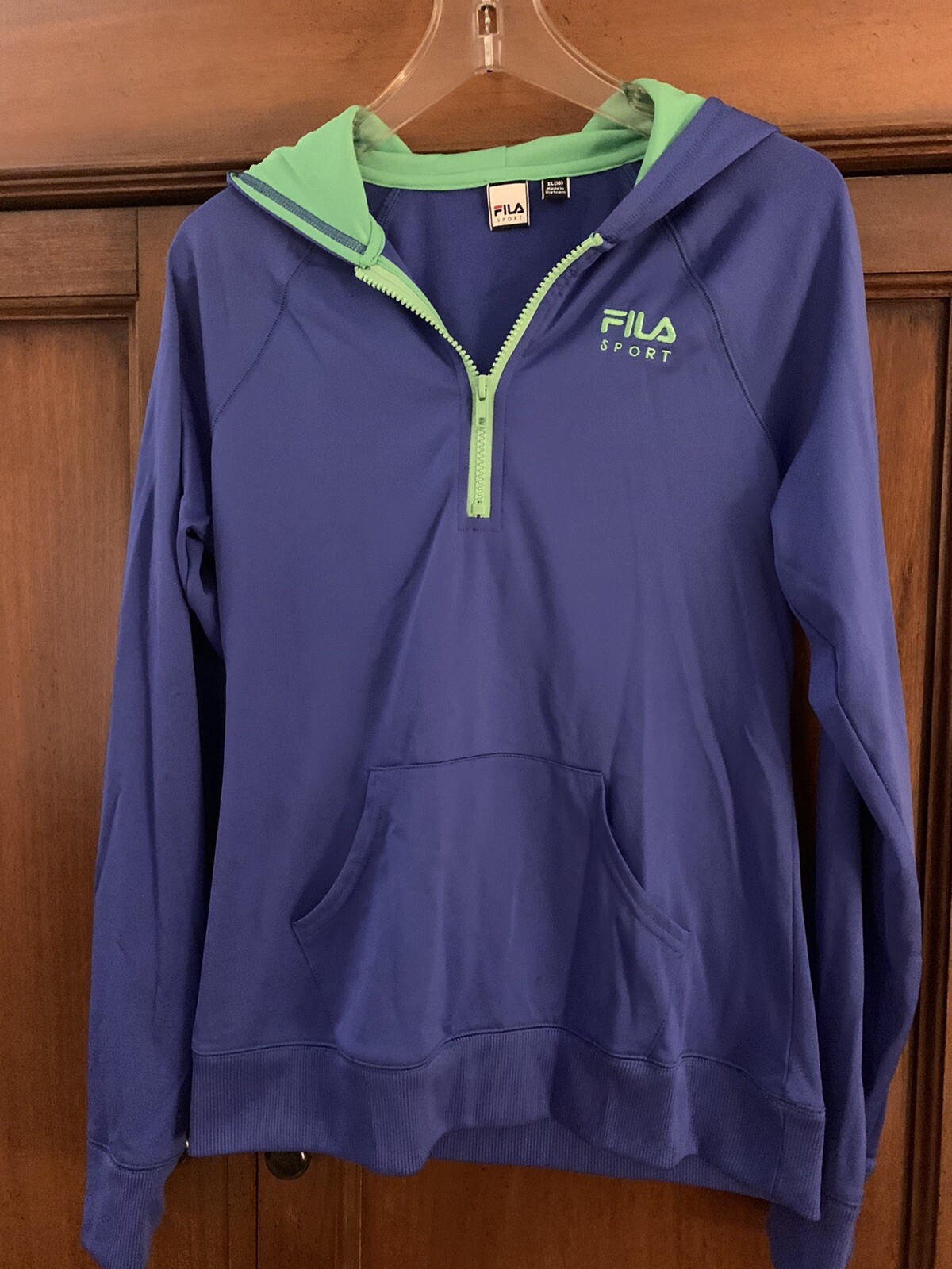 Felpa con cappuccio donna blu vintage reto fila sportiva atletica. Taglia XL
