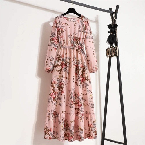 Maxi Dresses Casual Full Sleeve Floral Printed O-neck Woman Long Dress - Picture 28 of 122