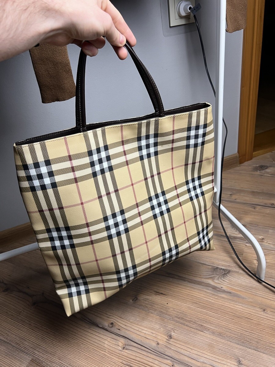 Authentic ICONIC BURBERRY Vintage Nova Check Shoulder Tote Bag PVC