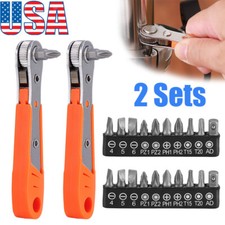 2 X Ratcheting Right Angle Screwdriver Hex Drive 90 Degree Offset 20pc Bits Set