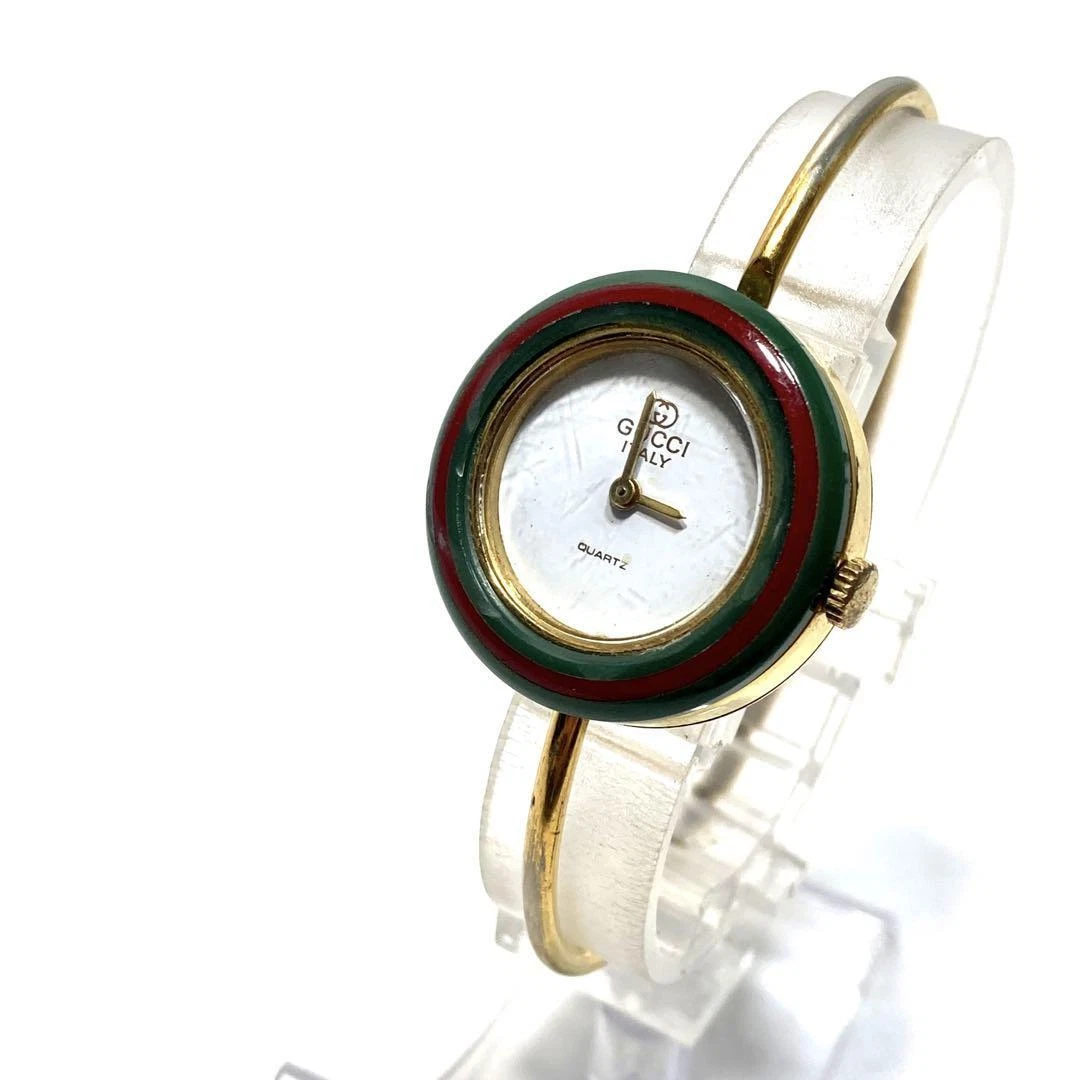Montre femme GUCCI vintage change lunette 11/12,2 blanc Qz lunette rouge verdâtre