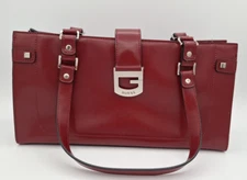 Guess Brown/Burgundy Leather-Look Satchel Purse Medium Size VGUC