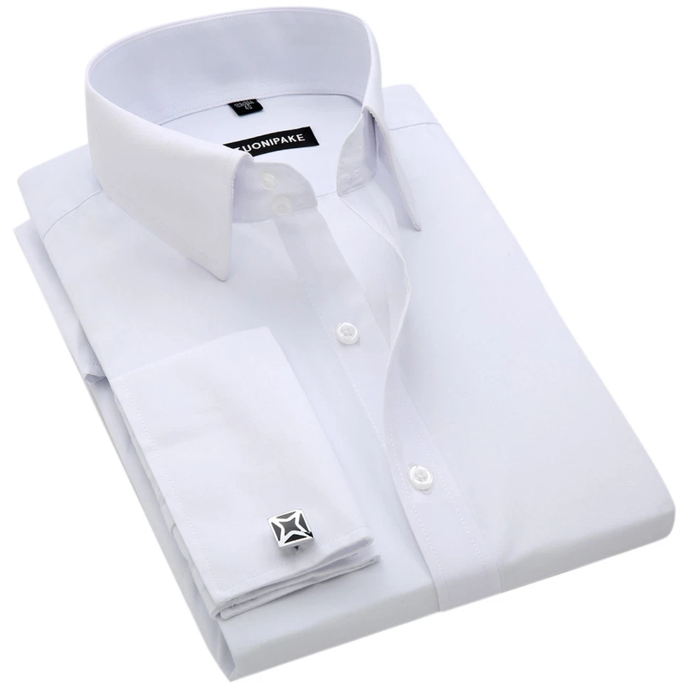 Mens Formal Dress Shirts Long Sleeve French Cuff Free Cufflinks Business Shirts - Image 4 of 4