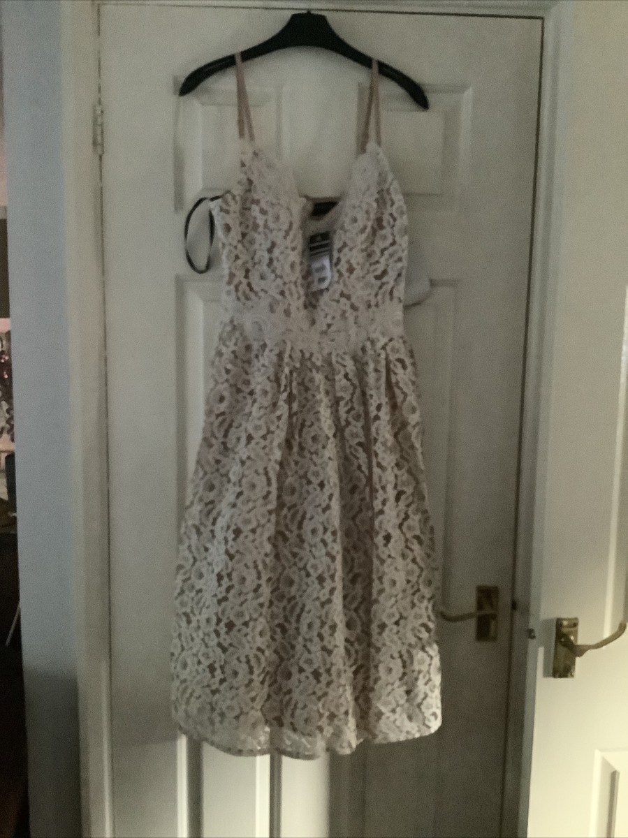 chinese dress ladies Cream Eyelash Lace Overlay Mock Neck Mini Dress main image 0