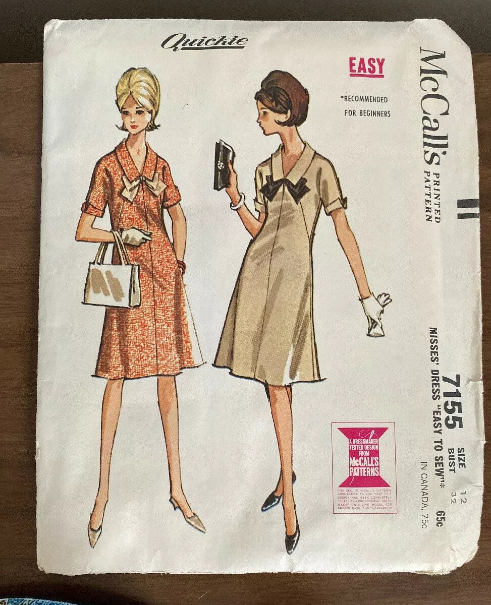 mccalls a line dress pattern 1963 Sewing 7155 Misses with Bow Front 12 cut RARE Size:One Size (S to XL) colour: black Ankle Length Dresses Fancy