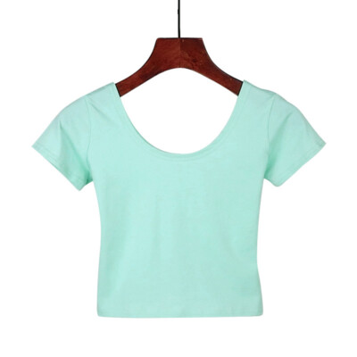 Damen Damen Kurzarm Crop Top T-Shirt Weste Rundhalsausschnitt Einfarbig Slim  