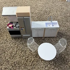 Rainbow High Dollhouse Furniture Kitchen Stove Refrigerator Sink Table Chair Lot