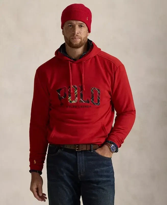 Polo Ralph Lauren Big & Tall The RL Fleece Plaid-Logo Hoodie Men's 3XB Red Multi